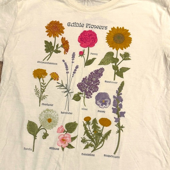 Edible Flowers Print Juniors T-Shirt - Cream - Size Large L - Picture 4 of 8